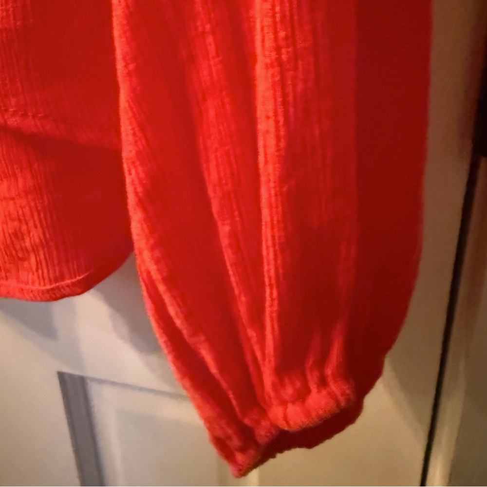 NEW FREE PEOPLE LADY LUCK RED ORANGE DRAPEY WRAP PLUNGE V-NECK BLOUSE SMALL HOT! - Picture 10 of 16